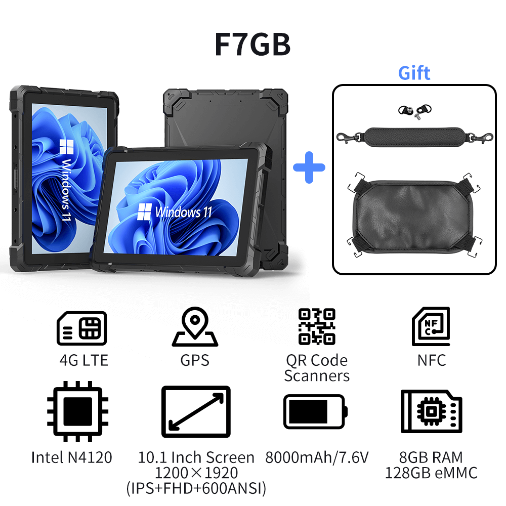 HIGOLE  F7G Rugged Tablet 10.1" Windows 11 Pro 4G LTE GPS NFC 8GB RAM 128 GB ROM